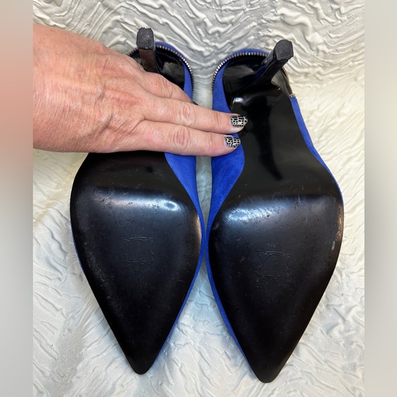 Fergie Sz 10 Precise Electric Blue Suede High Heel Pumps Shoes Zipper Accent - Picture 3 of 5